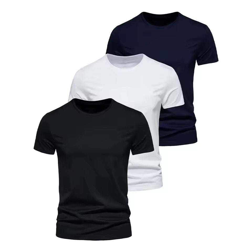 3x T-shirt basique homme - Bleu, Noir, Blanc