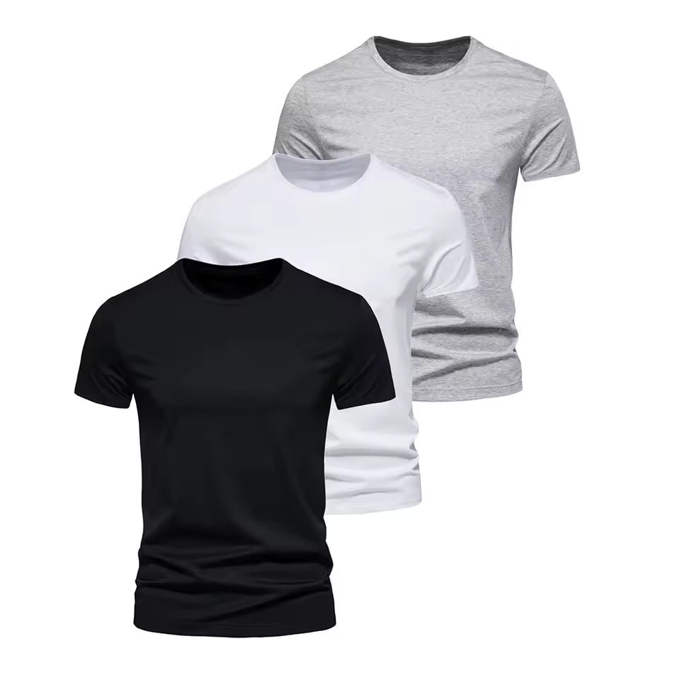 3x T-shirt basique homme - Noir, Blanc, Grey
